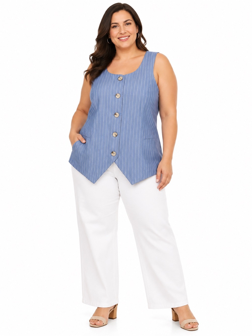 NWT Sugarlips Blue Pinstripe Sleeveless Button Vest